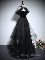 Black A-Line Tulle Long Prom Dress, Black Long Evening Dress
