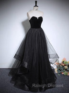 Black A Line Tulle Long Prom Dress, Black Long Prom Dress