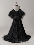 Black A- Line Tulle Long Prom Dress, Black Long Formal Dress