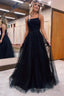 Black A Line Tulle Long Prom Dress with Lace
