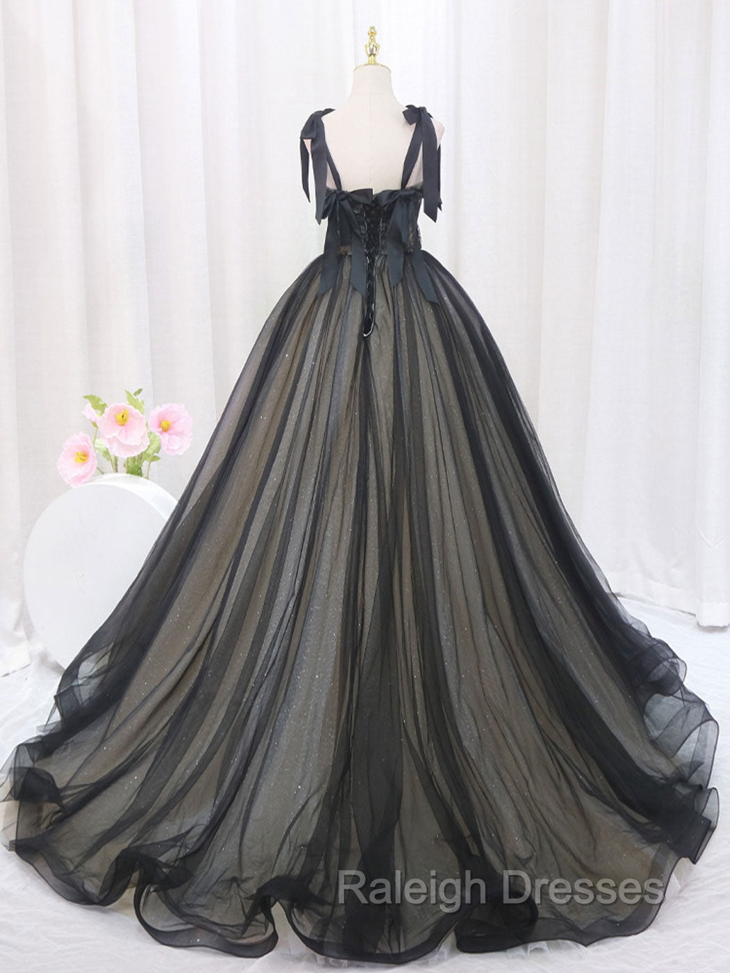 Black A-Line Tulle Long Prom Dresses, Black Tulle Formal Evening Dress Secondary image