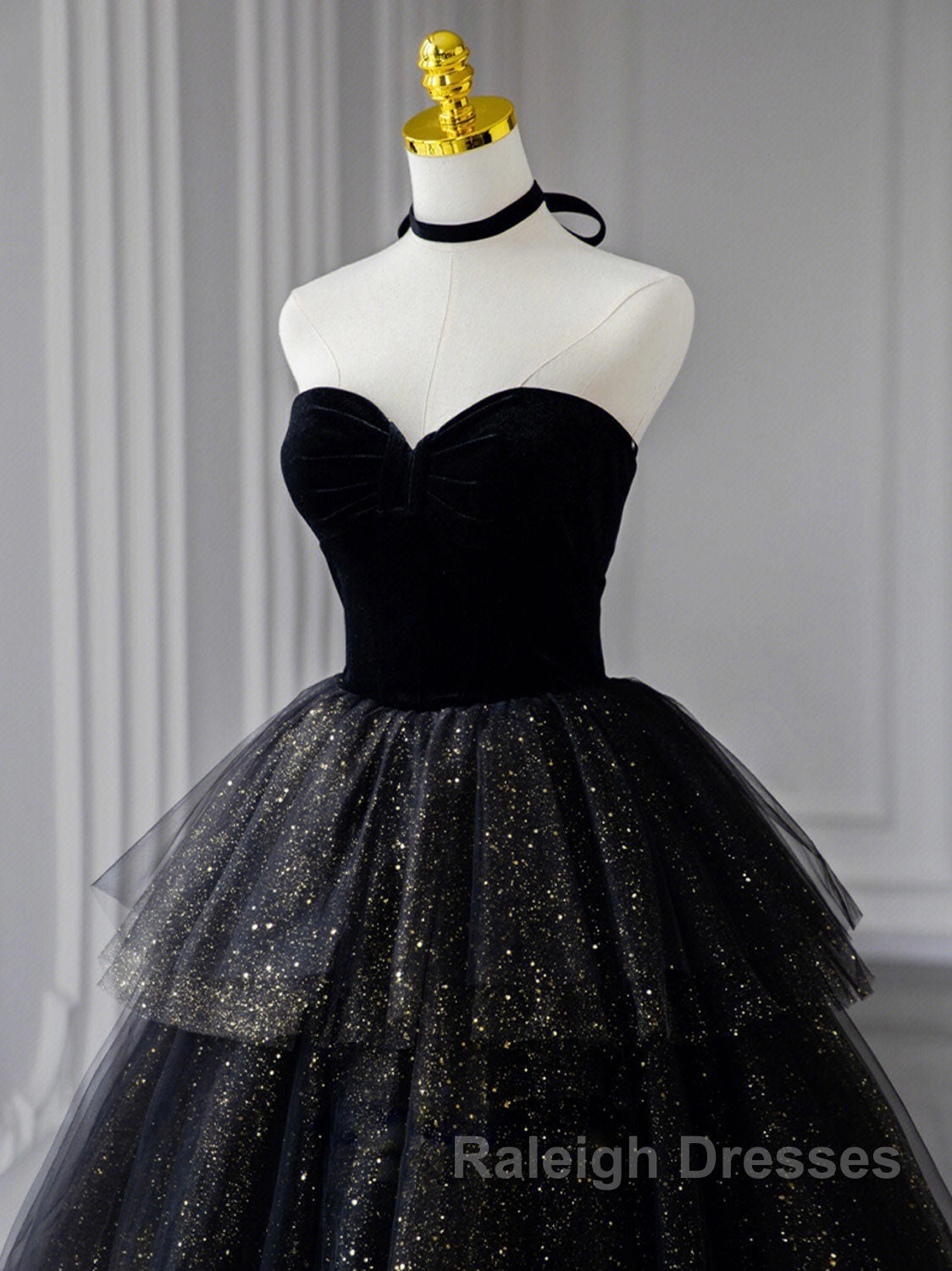 Black  A-Line Tulle Shiny Tulle Long Prom Dress, Black Tulle Formal Dresses Secondary image