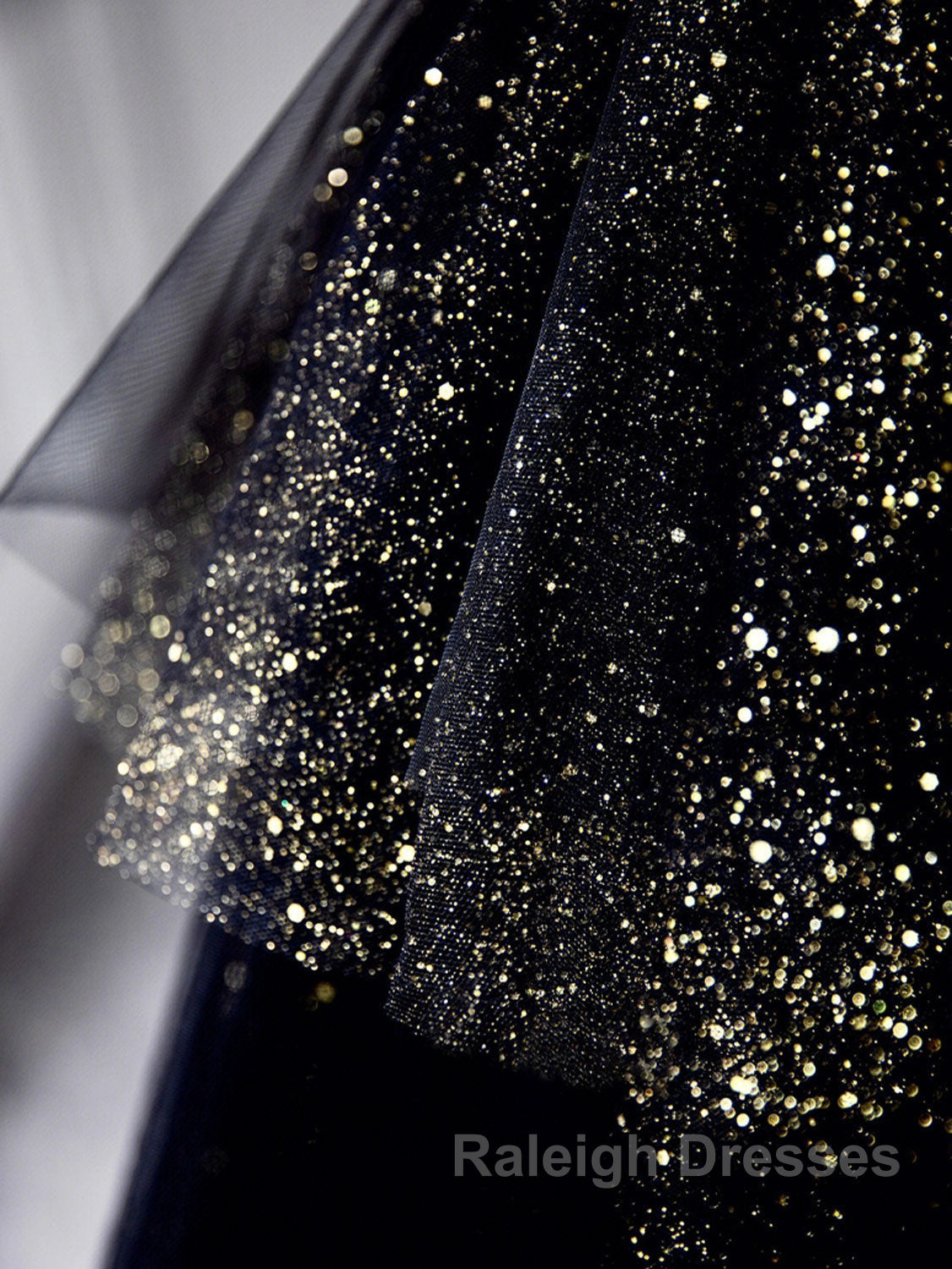 Black  A-Line Tulle Shiny Tulle Long Prom Dress, Black Tulle Formal Dresses