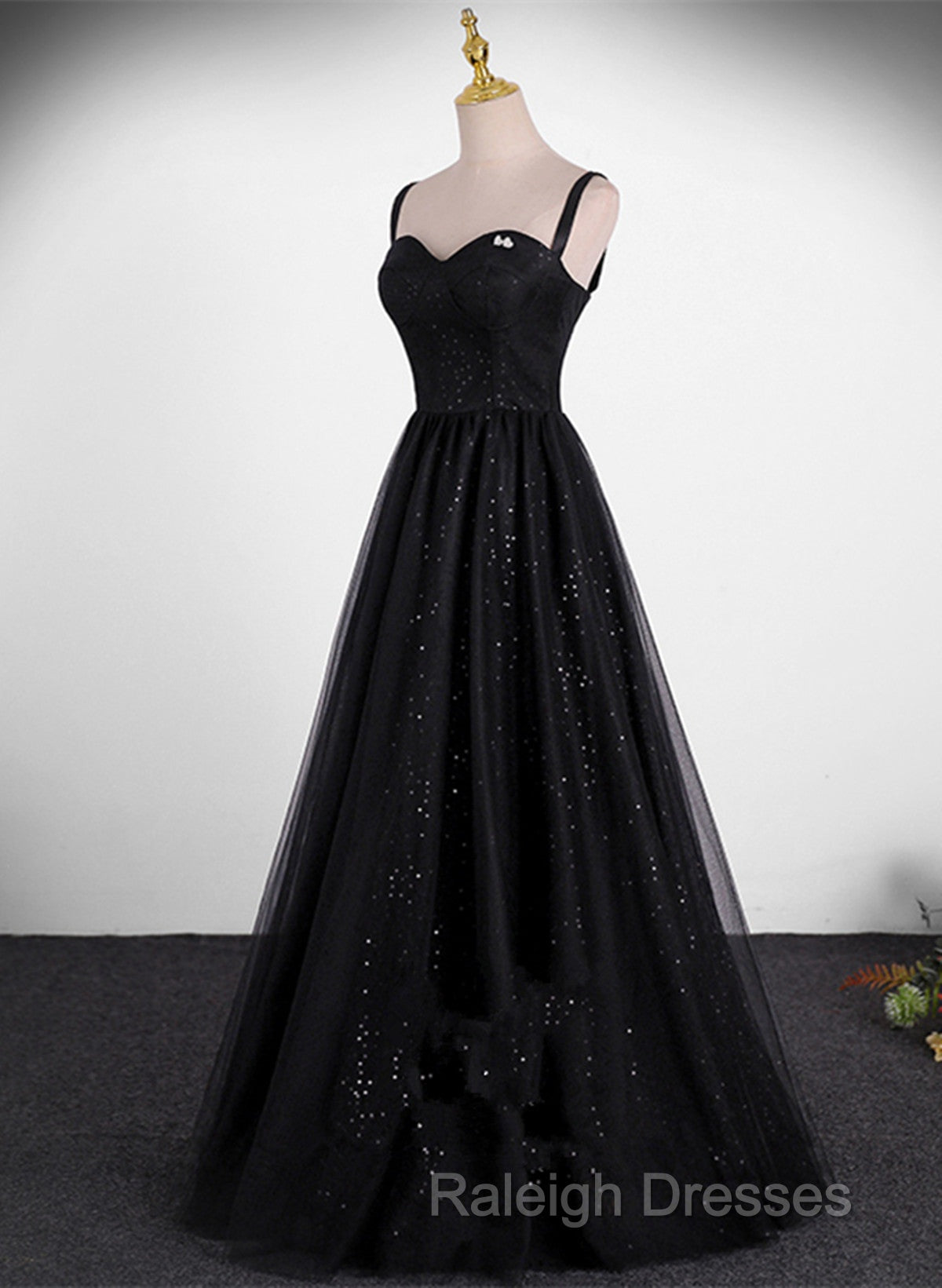 Black A-Line Tulle Straps Simple Long Prom Dress, Black Evening Dress Party Dress Secondary image
