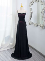 Black And Burgundy Scoop Straps Lace-Up Long Prom Dresses Simple Long Prom Dresses