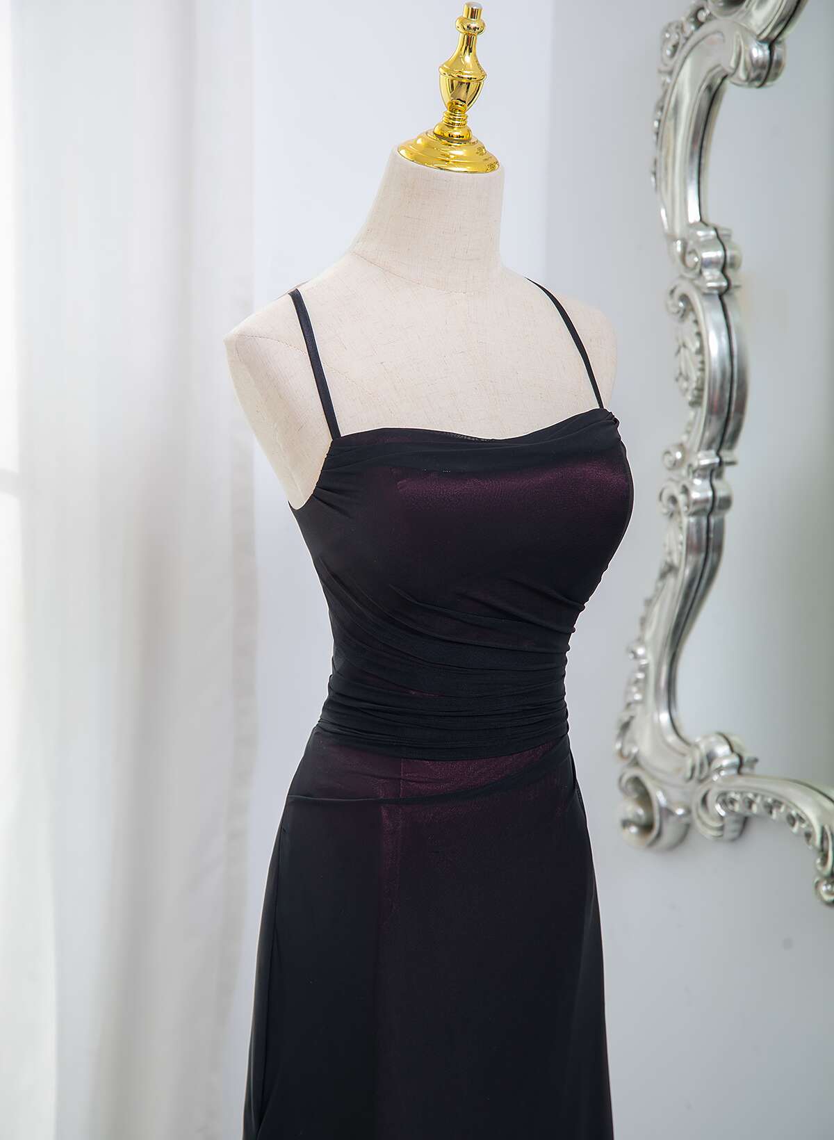 Black And Burgundy Scoop Straps Lace-Up Long Prom Dresses Simple Long Prom Dresses