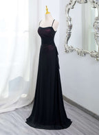 Black And Burgundy Scoop Straps Lace-Up Long Prom Dresses Simple Long Prom Dresses