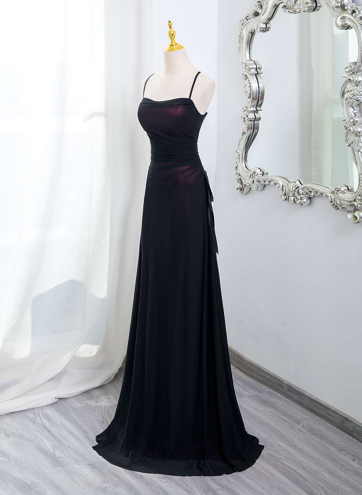 Black And Burgundy Scoop Straps Lace-Up Long Prom Dresses Simple Long Prom Dresses