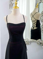 Black And Burgundy Scoop Straps Lace-Up Long Prom Dresses Simple Long Prom Dresses