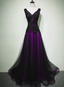 Black And Purple Tulle V-Neckline Beaded Prom Dresses Long Tulle Prom Dresses Prom Dresses