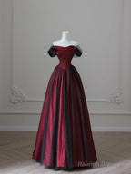 Black And Red A-Line Strapless Party Dress, Off Shoulder Tulle Prom Dress