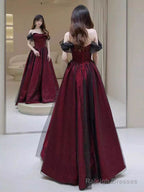 Black And Red A-Line Strapless Party Dress, Off Shoulder Tulle Prom Dress