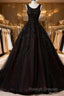 Black And Red Backless Tulle Long Formal Gown, Black And Red Long Prom Dress