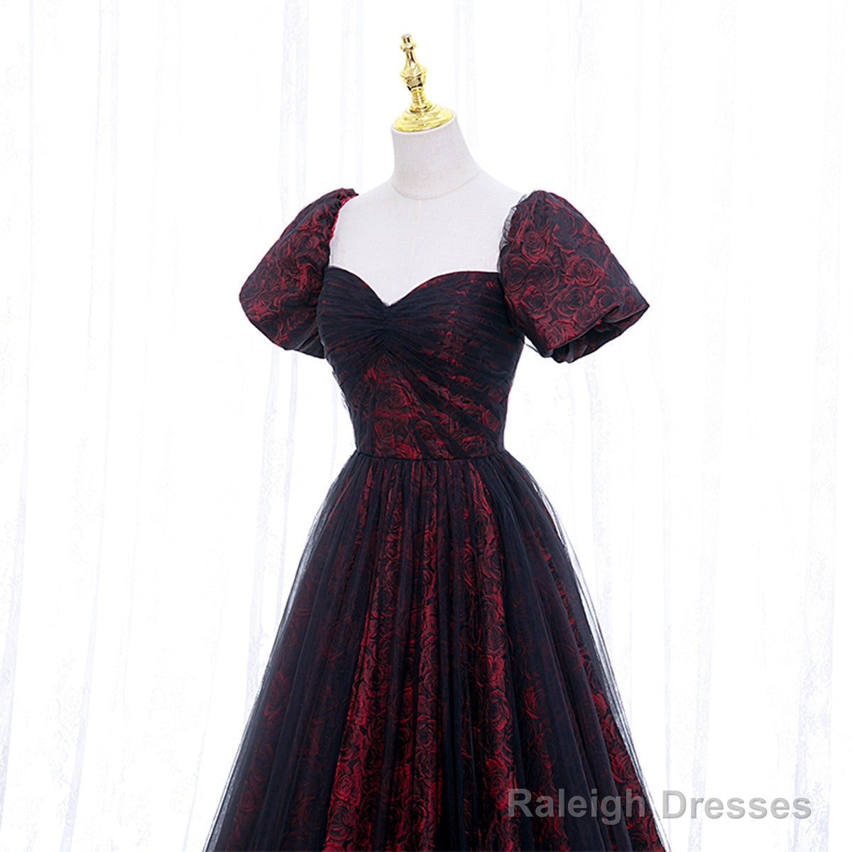 Black And Red Lace Sweetheart Long Party Dress, Black And Red A-Line Prom Dress Secondary image