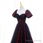 Black And Red Lace Sweetheart Long Party Dress, Black And Red A-Line Prom Dress
