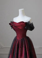 Black And Red Long Prom Dress Evening Dress, Off Shoulder A-Line Party Dress