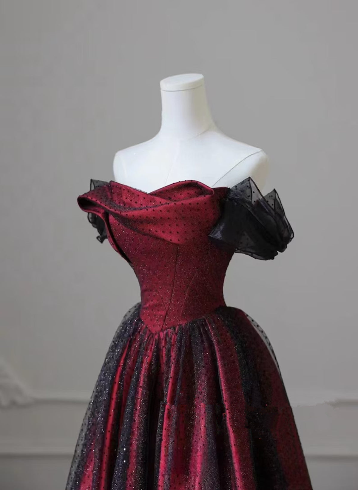 Black And Red Long Prom Dress Evening Dress, Off Shoulder A-Line Party Dress
