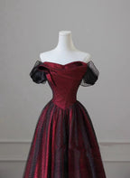 Black And Red Long Prom Dress Evening Dress, Off Shoulder A-Line Party Dress