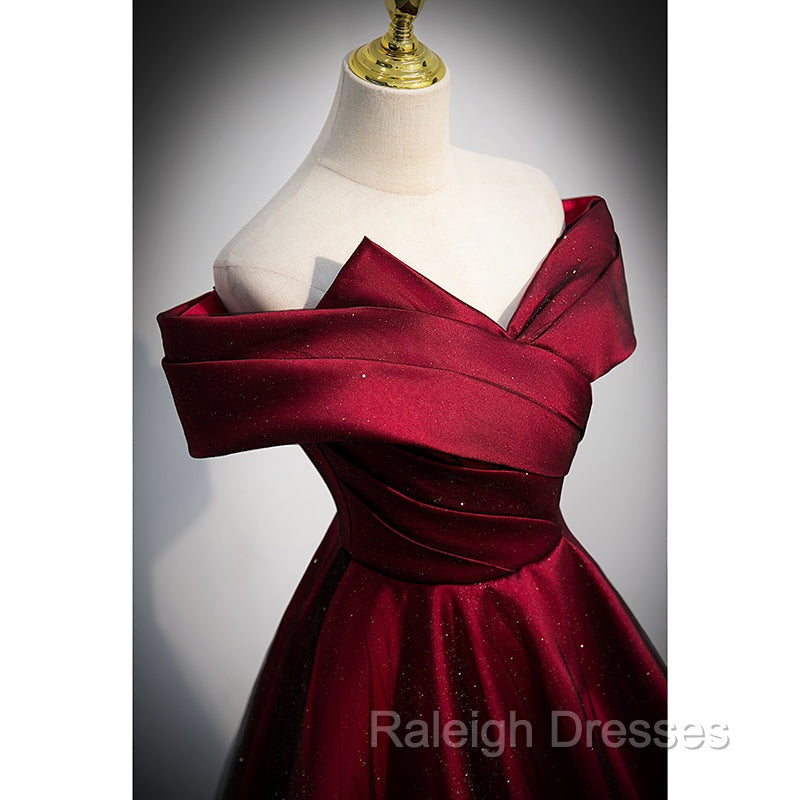 Black and Red Satin Off Shoulder Long Junior Prom Dress, A Line Satin Prom Dress Secondary image