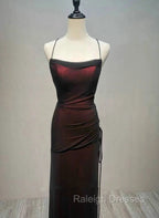 Black and Red Straps Long Simple Party Dress, Black and Red Prom Dress