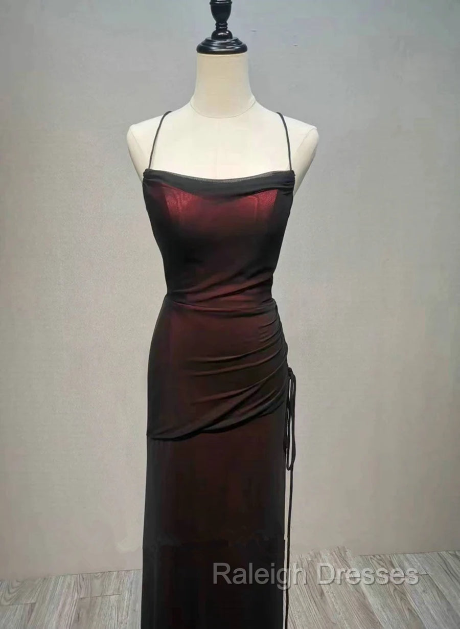 Black and Red Straps Long Simple Party Dress, Black and Red Prom Dress