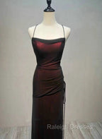 Black and Red Straps Long Simple Prom Dress, Black and Red Prom Dress