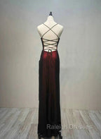 Black and Red Straps Long Simple Prom Dress, Black and Red Prom Dress