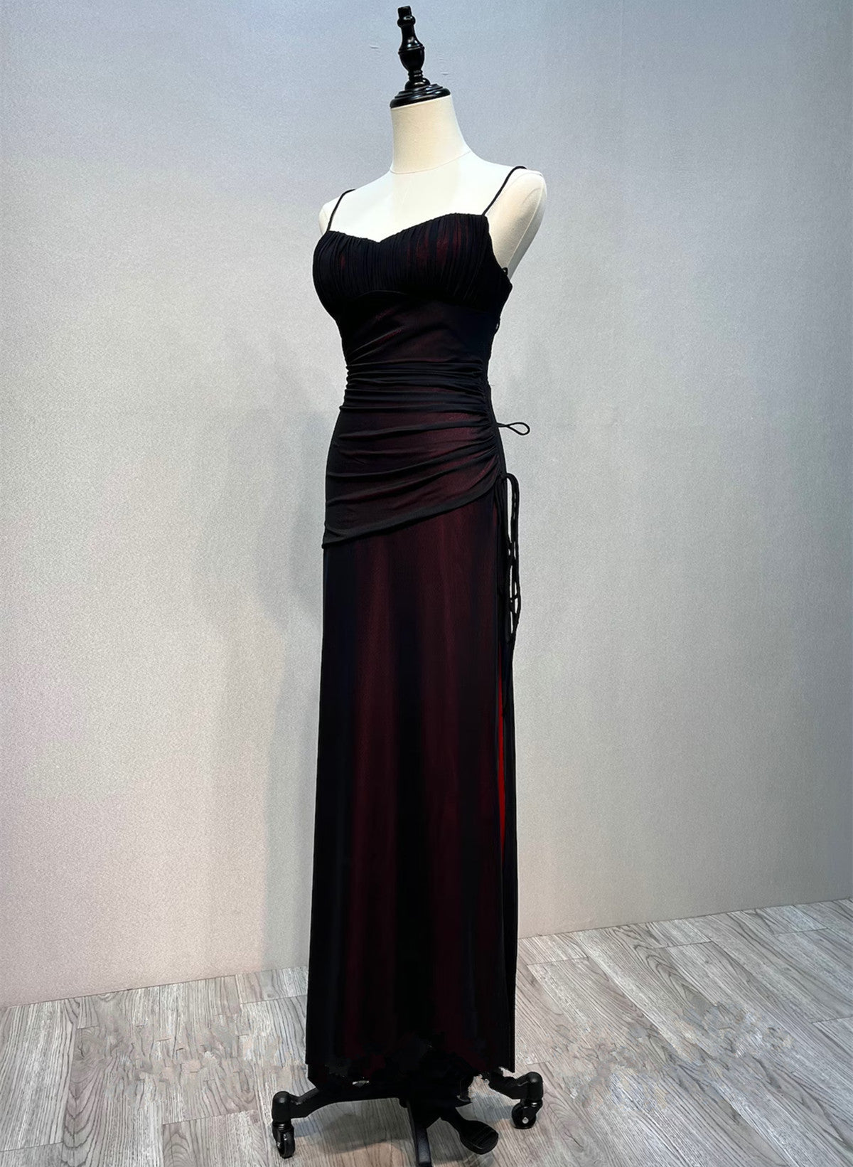 Black And Red Straps Simple Long Formal Dress, Black And Red Evening Dress Prom Dress Main image