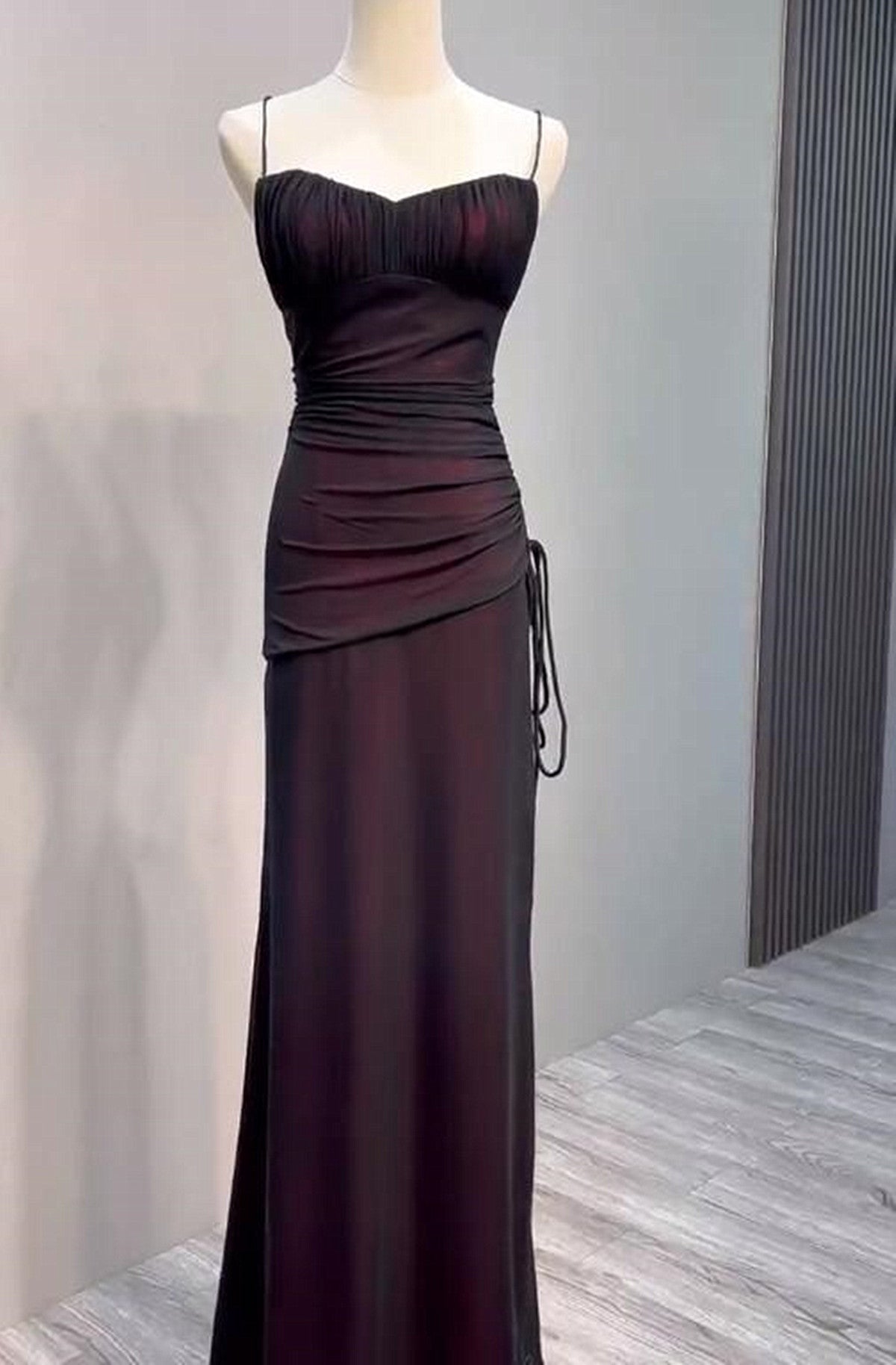 Black And Red Straps Simple Long Formal Dress, Black And Red Evening Dress Prom Dress