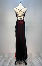 Black And Red Straps Simple Long Formal Dress, Black And Red Evening Dress Prom Dress
