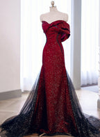 Black And Red Sweetheart Mermaid Long Formal Dress, Black And Red Evening Dress