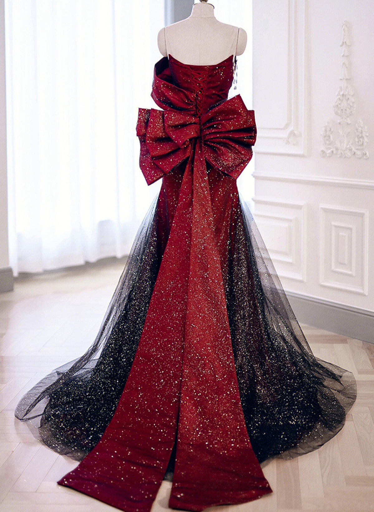 Black And Red Sweetheart Mermaid Long Formal Dress, Black And Red Evening Dress