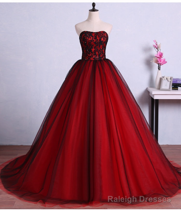 Black And Red Tulle Long Gorgeous Formal Gowns, Pretty Party Dresses, Lovely Party Gowns For 16 Birthday