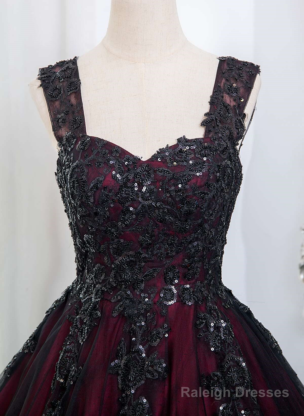 Black And Red Tulle With Black Lace Applique Prom Dresses Black Tulle Sweet 16 Dresses