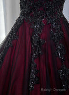 Black And Red Tulle With Black Lace Applique Prom Dresses Black Tulle Sweet 16 Dresses