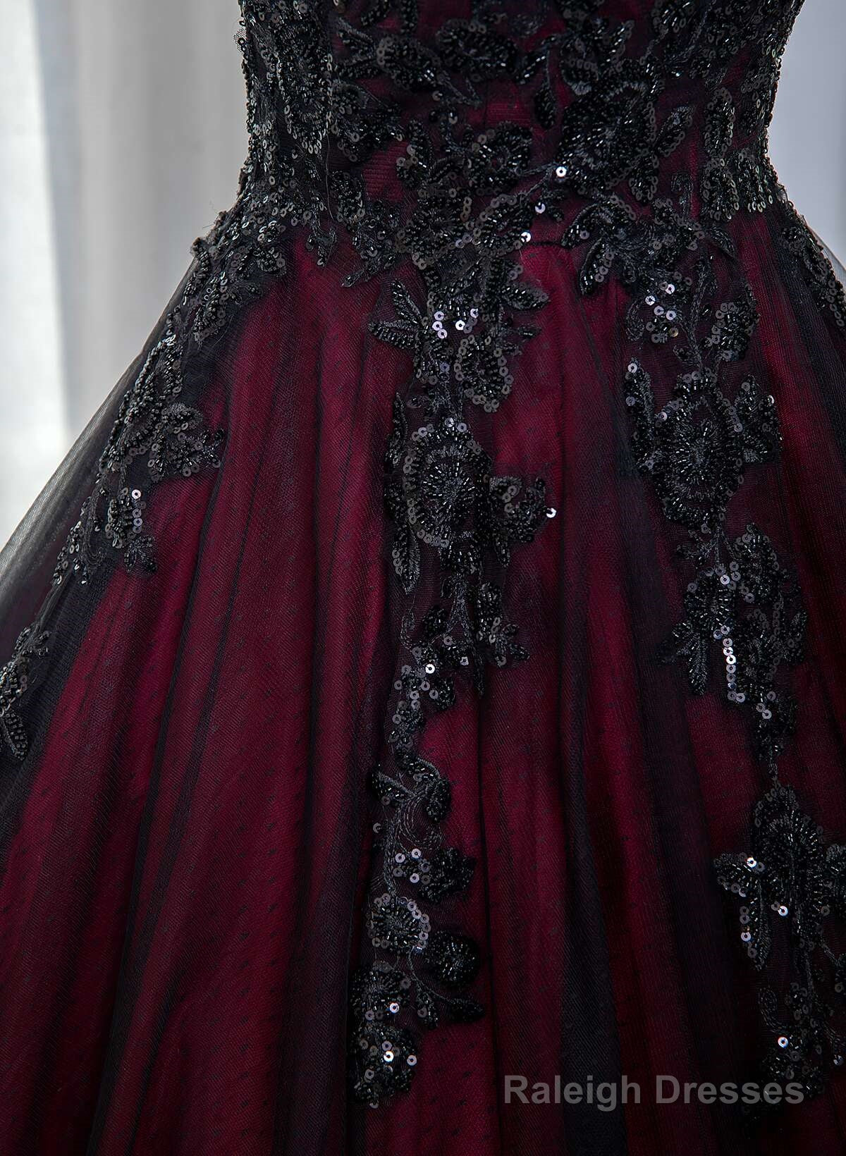 Black And Red Tulle With Black Lace Applique Prom Dresses Black Tulle Sweet 16 Dresses