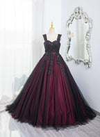 Black And Red Tulle With Black Lace Applique Prom Dresses Black Tulle Sweet 16 Dresses
