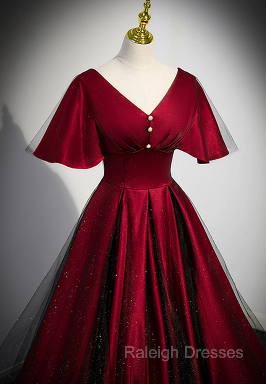 Black and Red V Neckline Long Satin Prom Dresses Chic Long A Line Prom Dresses Secondary image