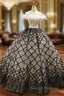 Black And White Ball Gown Off The Shoulder Lace Beading Haute Couture Prom Dresses With Feather