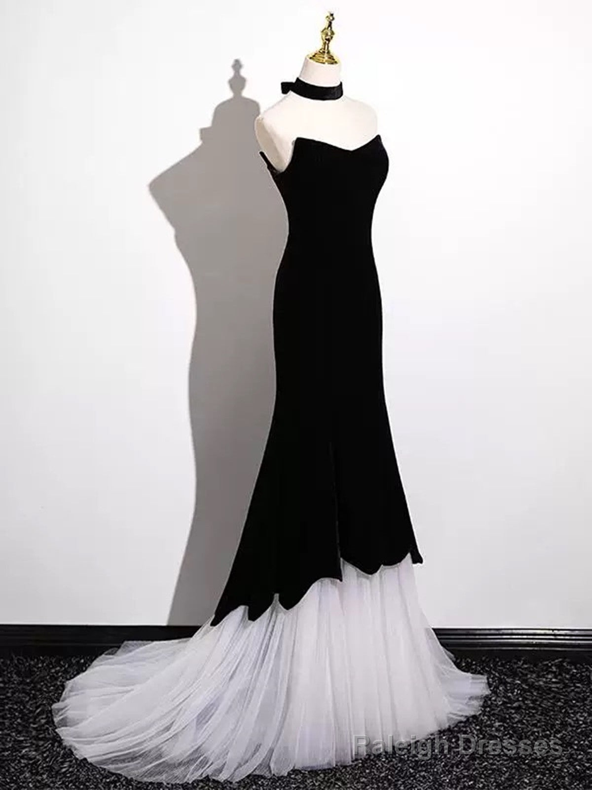 Black And White Mermaid Long Formal Dress Evening Dress, Black And White Prom Dress Secondary image