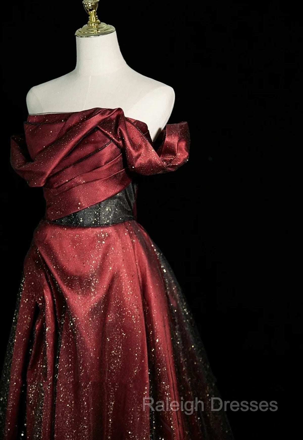 Black and Wine Red Satin Off Shoulder Formal Dress, A-line Long Prom Dress