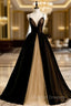 Black And Yellow Tulle Spagehtti Straps Pleats Prom Dress