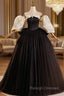 Black Ball Goen Satin Strapless Puff Sleeve Prom Dress
