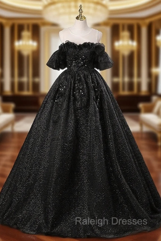 Black Ball Gown Appliques Beading Quinceanera Dress
