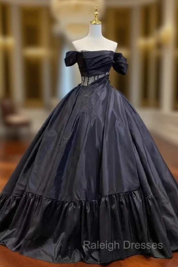 Black Ball Gown Satin Off the Shoulder Wedding Dress