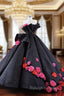 Black Ball Gown Strapless Flower Prom Dress