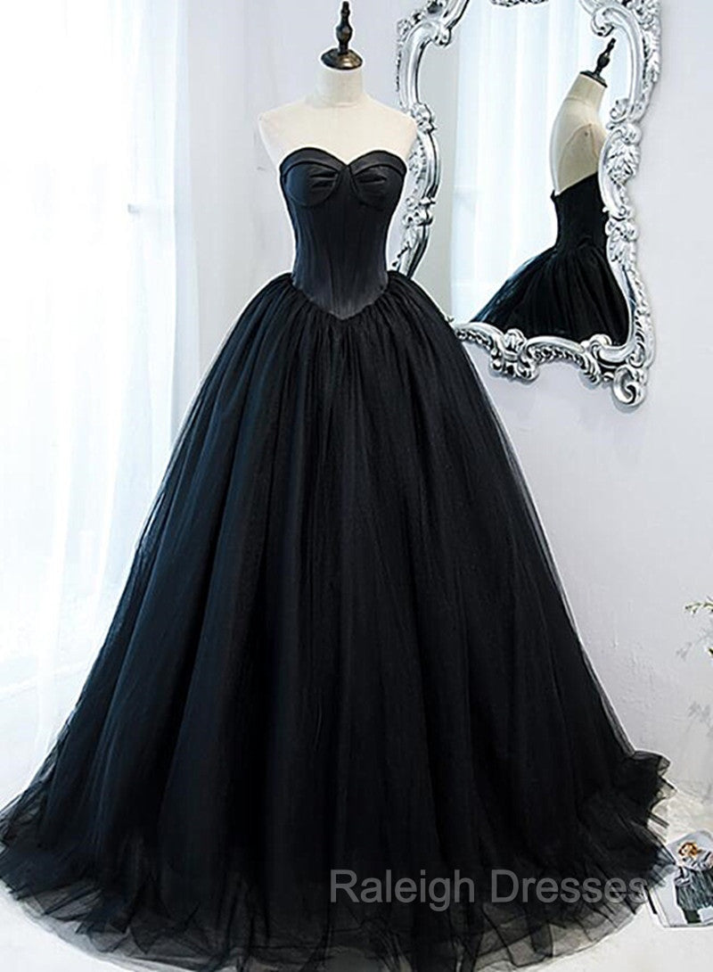 Black Ball Gown Sweetheart Satin and Tulle Formal Gown, Black Party Dresses Main image
