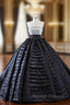 Black Ball Gown Tiers Sequins Prom Dress