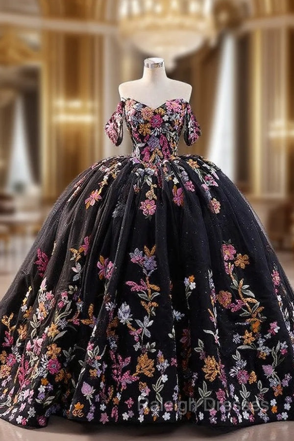 Black Ball Gown Tulle Colorful Sequins Prom Dress Main image