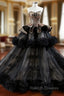Black Ball Gown Tulle Gold Sequins Sweetheart Formal Prom Dress
